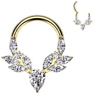 Anneau en titane dor� orn� de zirconiums �voquant un cerf majestueux (oreille, septum...)