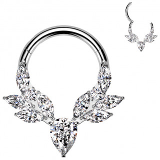 Anneau en titane orn� de zirconiums �voquant un cerf majestueux (oreille, septum...)