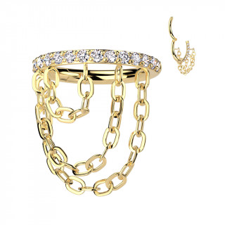 Anneau H�lix / conch en Titane Dor� serti � chaines
