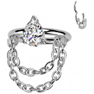 Anneau H�lix / conch en Titane � zirconium en goutte et chaines