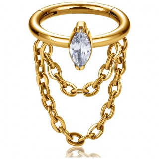 Anneau d'h�lix / conch Titane dor� � zirconium en amande et double chaine