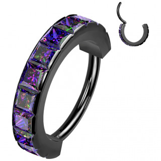 Anneau noir � charni�re pav� de zirconiums Vitrail Medium (acier haute pr�cision)