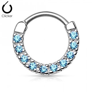 Anneau pav� de strass bleus aqua � fermeture clips