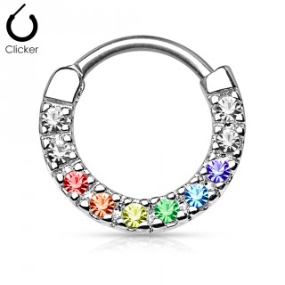 Anneau pav� de strass multicolores � fermeture clips
