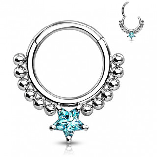 Anneau perl� en acier � �toile Bleue et charni�re discr�te