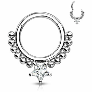 Anneau perl� en acier � �toile Claire et charni�re discr�te