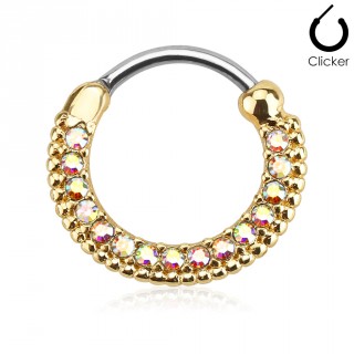 Anneau plaqu� or � clips pav� de strass Aurore bor�ale