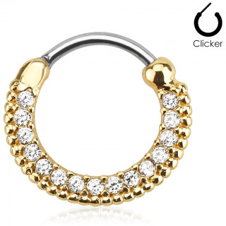 Anneau plaqu� or � clips pav� de strass clairs