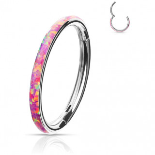 Anneau segment clip � bande d'Opale Rose (acier haute pr�cision)