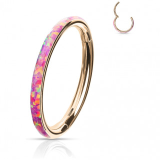 Anneau segment clip Cuivr� � bande d'Opale Rose (acier haute pr�cision)