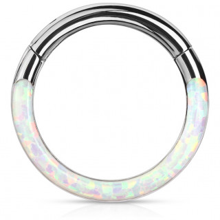 Anneau segment clipsable � arc d'Opale Blanche (acier haute pr�cision)
