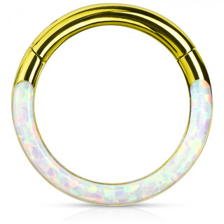 Anneau segment clipsable dor� � arc d'Opale Blanche (acier haute pr�cision)