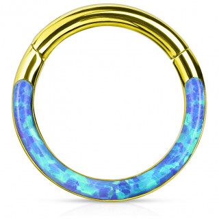 Anneau segment clipsable dor� � arc d'Opale Bleue (acier haute pr�cision)