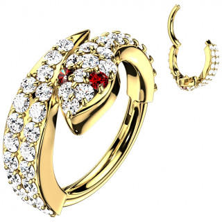 Anneau segment clipsable dor� serpent pav� de zirconiums (acier haute pr�cision)