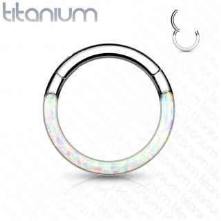 Anneau segment clipsable en Titane � arc d'Opale blanche