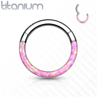 Anneau segment clipsable en Titane � arc d'Opale rose