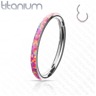 Anneau segment clipsable en Titane � bande d'Opale rose