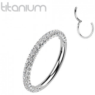 Anneau segment clipsable en Titane pav� de zirconiums sur 3 faces