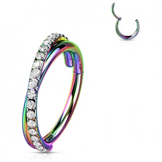 Anneau segment doubl� crois� en Acier Arc en ciel � bande de zirconiums