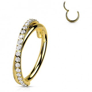 Anneau segment doubl� crois� en acier Dor� � bande de zirconiums