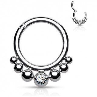 Anneau segment en acier Argent� � billes asym�triques et strass