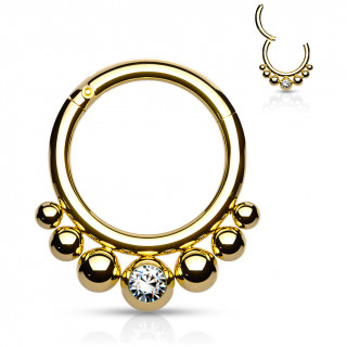 Anneau segment en acier Dor� � billes asym�triques et strass