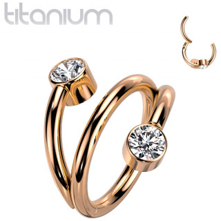 Anneau segment en Titane cuivr� effet spirale � zirconium � chaque extr�mit�