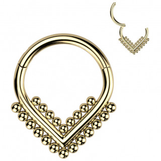 Anneau segment en Titane dor� � chevrons de perles (septum, h�lix, lobe...)