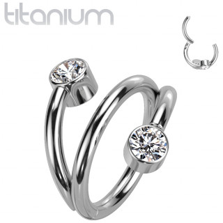 Anneau segment en Titane effet spirale � zirconium � chaque extr�mit�