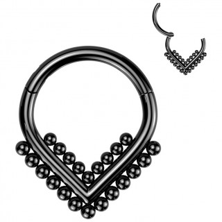 Anneau segment en Titane noir � chevrons de perles (septum, h�lix, lobe...)