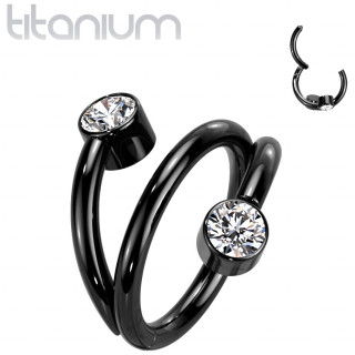 Anneau segment en Titane noir effet spirale � zirconium � chaque extr�mit�