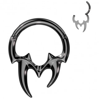 Anneau segment noir � dents de vampire en acier haute pr�cision (septum, h�lix, smiley...)