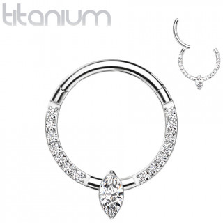 Anneau segment Titane � duo d'arcs et marquise zirconium