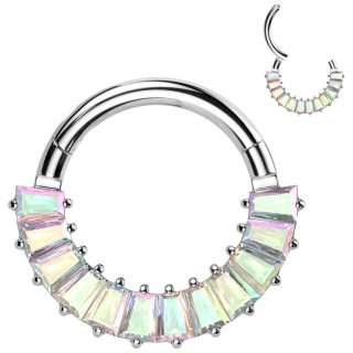 Anneau Titane clicker � arc de zirconiums aurore bor�ale en trap�zes