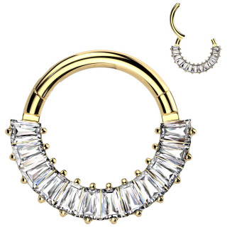 Anneau Titane clicker dor� � arc de zirconiums clairs en trap�zes