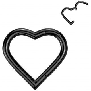 Anneau Titane coeur noir � charni�re