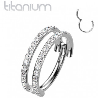 Anneau Titane doubl� pav� de zirconiums � charni�re