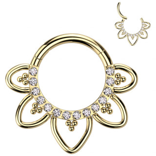Anneau Titane fleur chic Dor�e � zirconiums (attache charni�re)