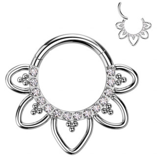 Anneau Titane fleur chic � zirconiums (attache charni�re)