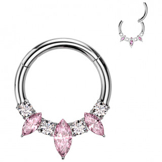 Anneau Titane � zirconiums bicolores ronds et en amandes (� charni�re)