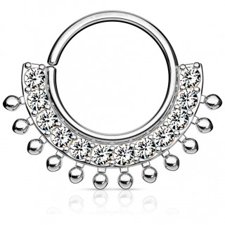 Anneau tordable argent� � �ventail de strass et perles