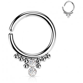 Anneau tordable clair en acier � perles et duo de strass
