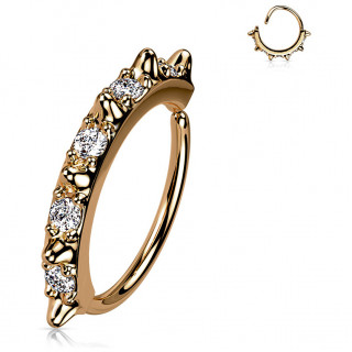 Anneau tordable Cuivr� � spikes et zirconiums altern�s (narine, h�lix...)