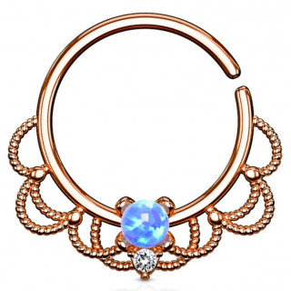 Anneau tordable cuivr� style Filigrane � Opale bleue