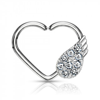 Anneau tordable daith en coeur � aile d'ange sertie
