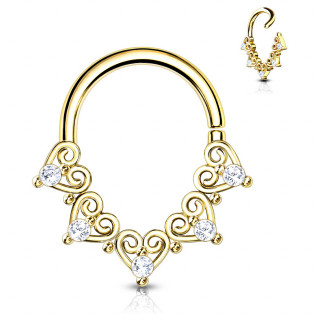 Anneau tordable Dor� � coeurs en spirales (septum, h�lix...)