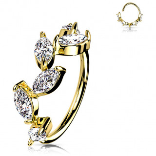 Anneau tordable Dor� � feuilles de zirconiums (narine, h�lix...)