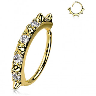 Anneau tordable Dor� � spikes et zirconiums altern�s (narine, h�lix...)