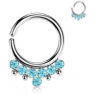 Anneau tordable en acier style boh�mien � arc de strass et perles - bleu aqua
