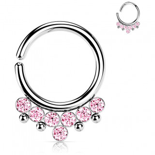 Anneau tordable en acier style boh�mien � arc de strass et perles - rose